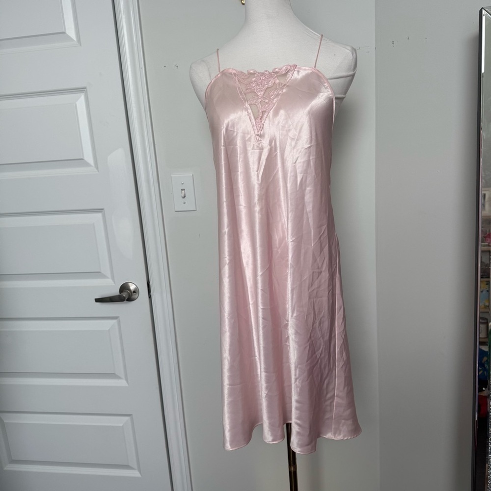 Vintage blush pink satin slip dress M Fairycore glam cottagecore coquette - Picture 2 of 6